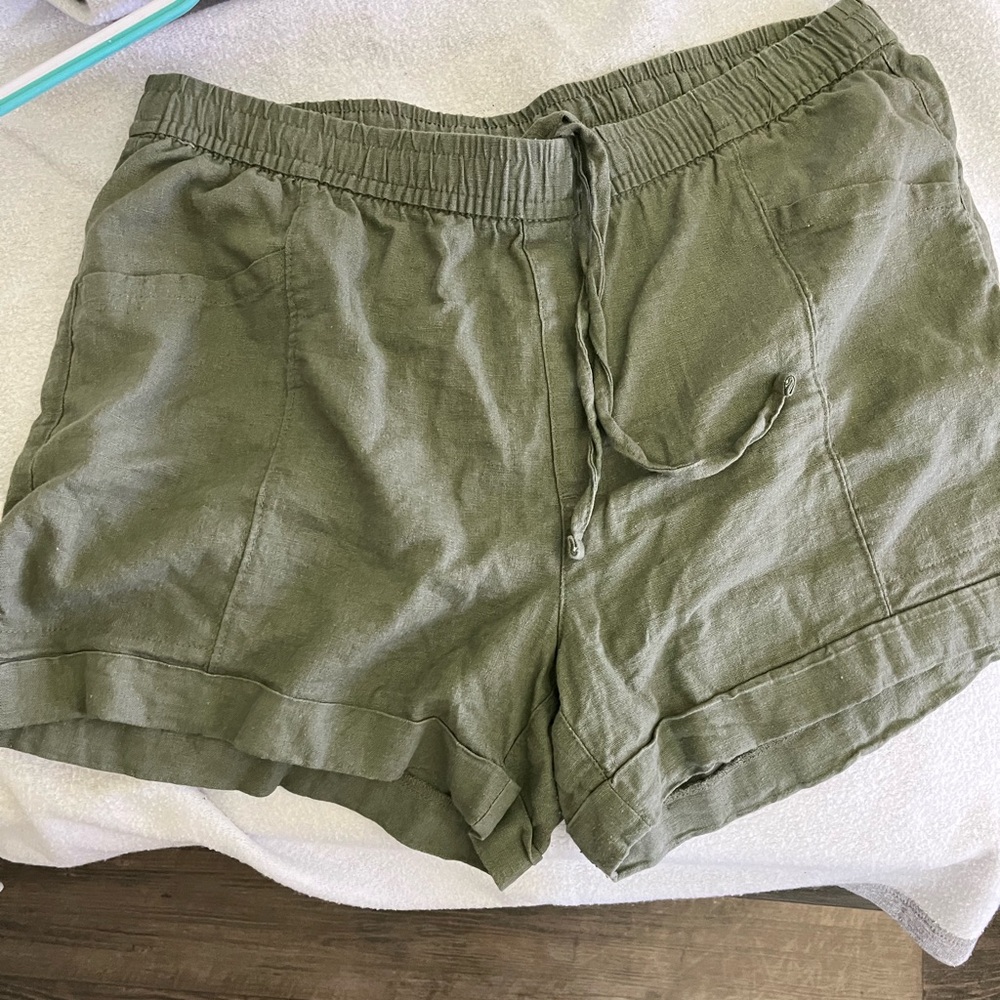 Olive color shorts. Worn a few times. Very comfortable. Large nice and lite